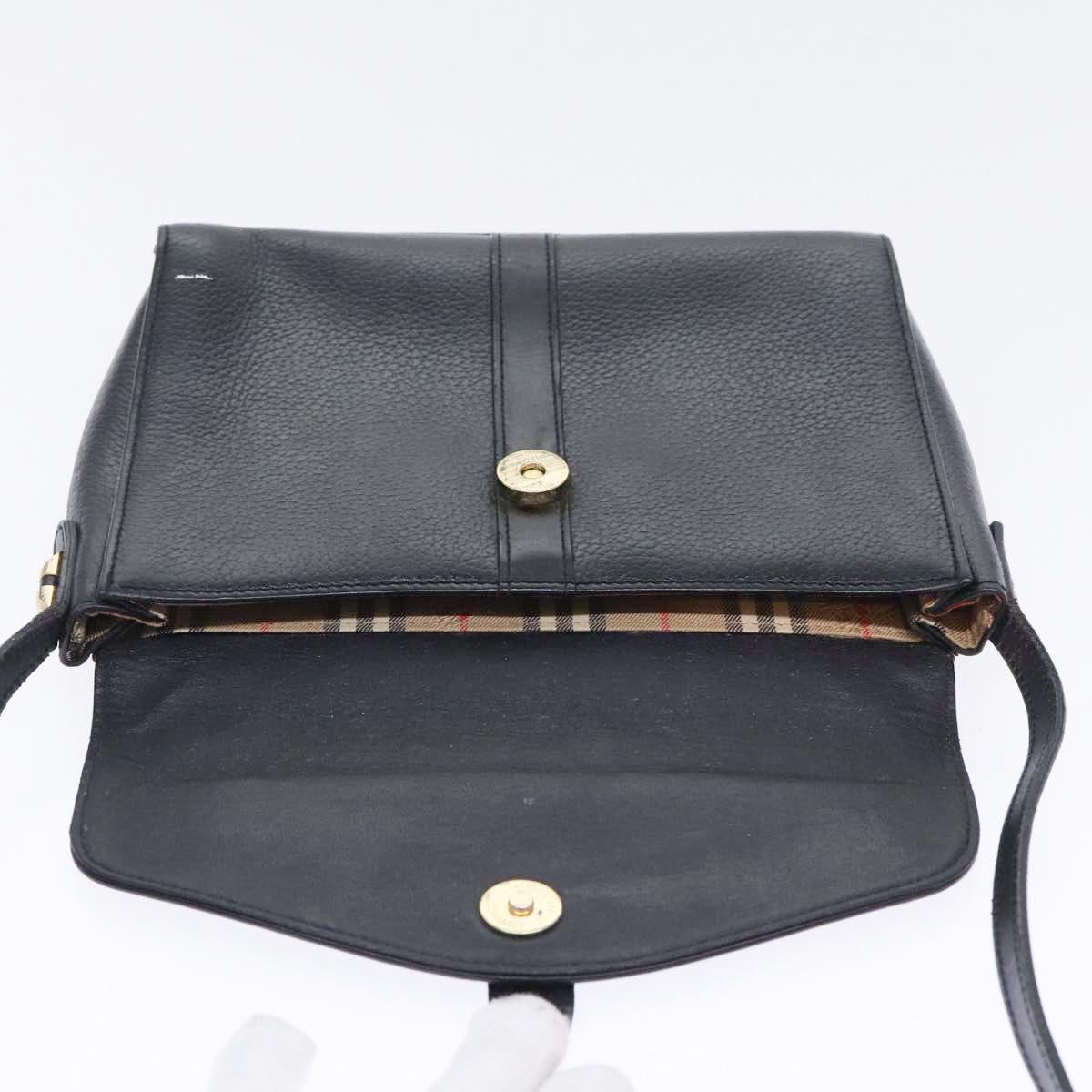 Burberrys Shoulder Bag Leather Black Gold Auth bs17822