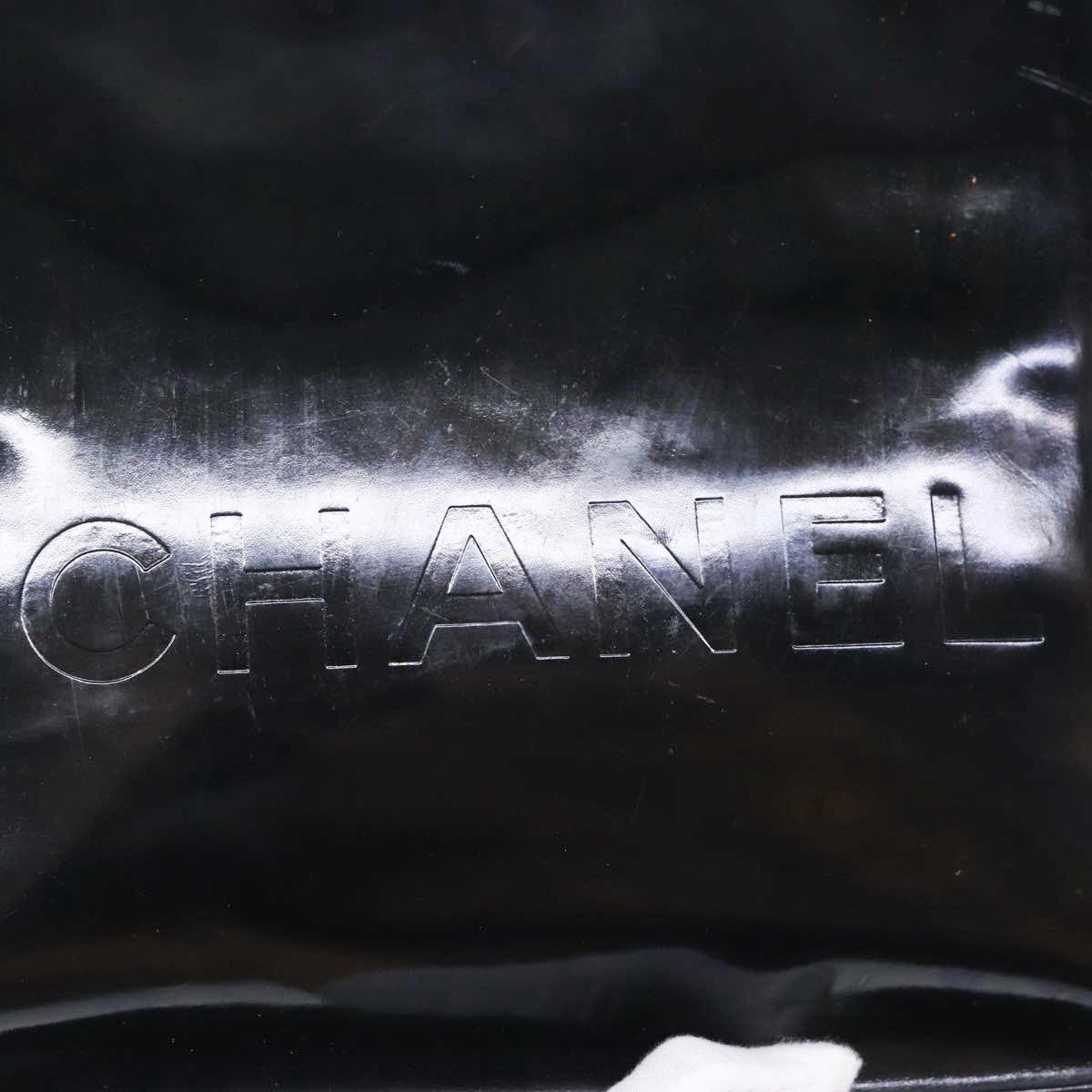 CHANEL Hand Bag Patent leather Black Silver CC Auth bs17831