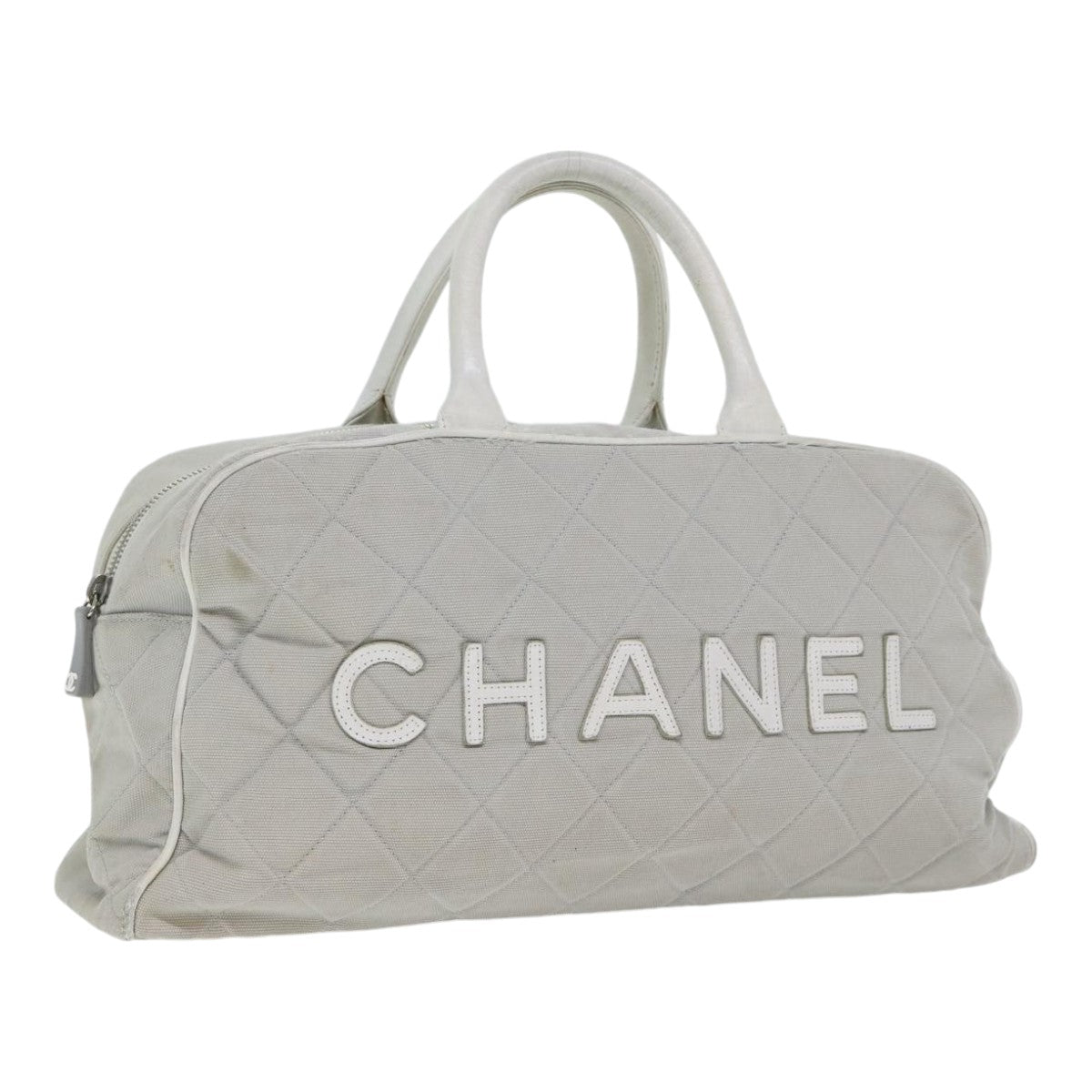 CHANEL Hand Bag Canvas Gray Silver CC Auth bs17832