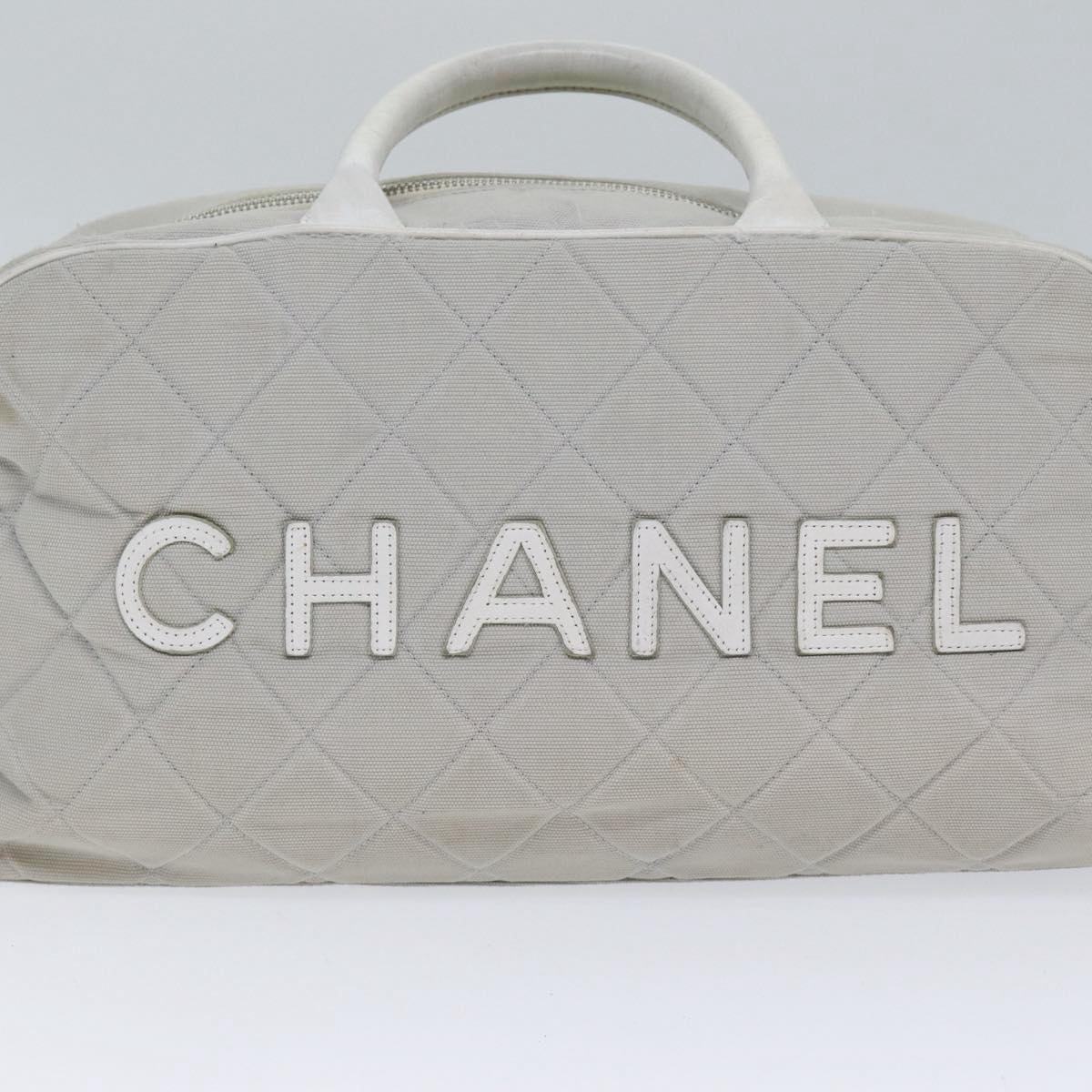 CHANEL Hand Bag Canvas Gray Silver CC Auth bs17832