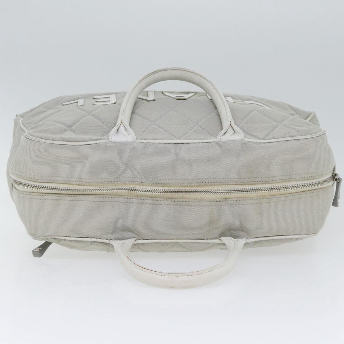 CHANEL Hand Bag Canvas Gray Silver CC Auth bs17832