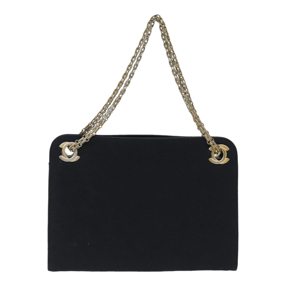 CHANEL Chain Hand Bag Cotton Black Gold CC Auth bs17835