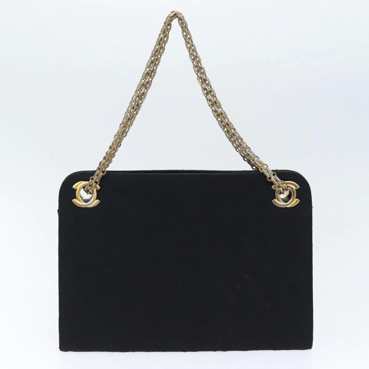 CHANEL Chain Hand Bag Cotton Black Gold CC Auth bs17835