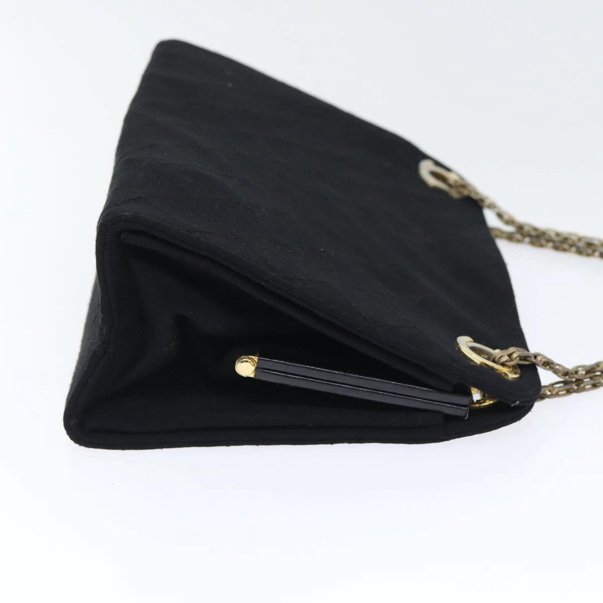 CHANEL Chain Hand Bag Cotton Black Gold CC Auth bs17835