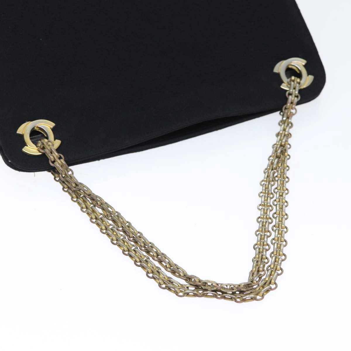 CHANEL Chain Hand Bag Cotton Black Gold CC Auth bs17835