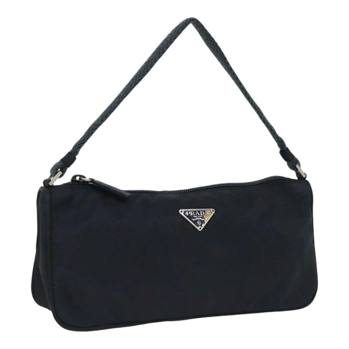 PRADA Accessory Pouch Nylon Black Silver Auth bs17843