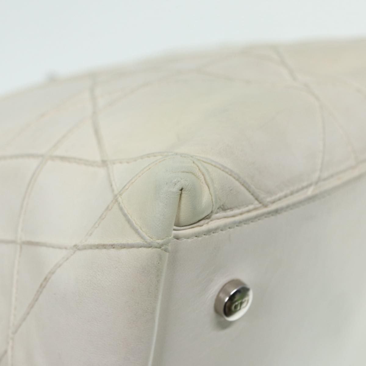 Christian Dior Lady Dior Canage Hand Bag Leather White Silver Auth bs17855