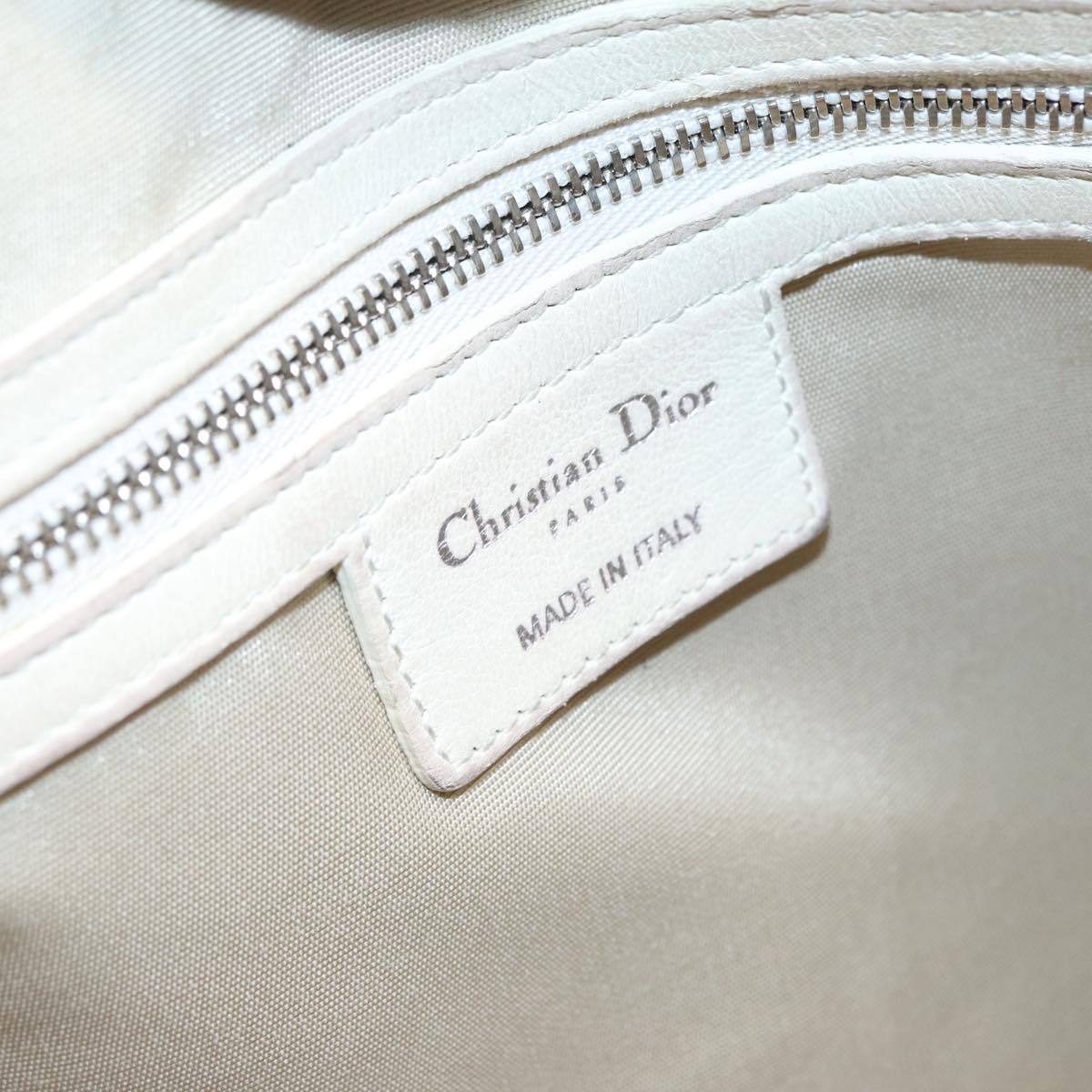 Christian Dior Lady Dior Canage Hand Bag Leather White Silver Auth bs17855