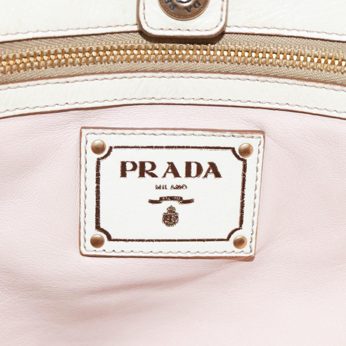 PRADA Hand Bag Leather White Gold Auth bs17857