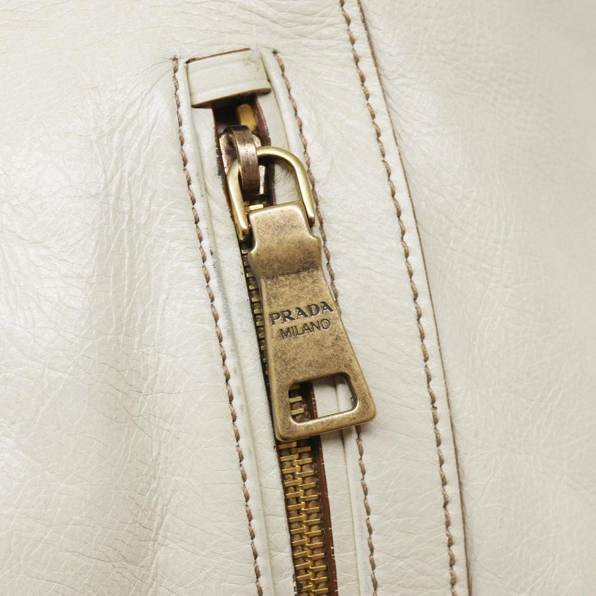 PRADA Hand Bag Leather White Gold Auth bs17857