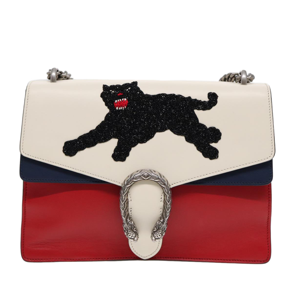 GUCCI Chain Dionysus Panther Shoulder Bag Leather Multicolor 403348 Auth bs17863V