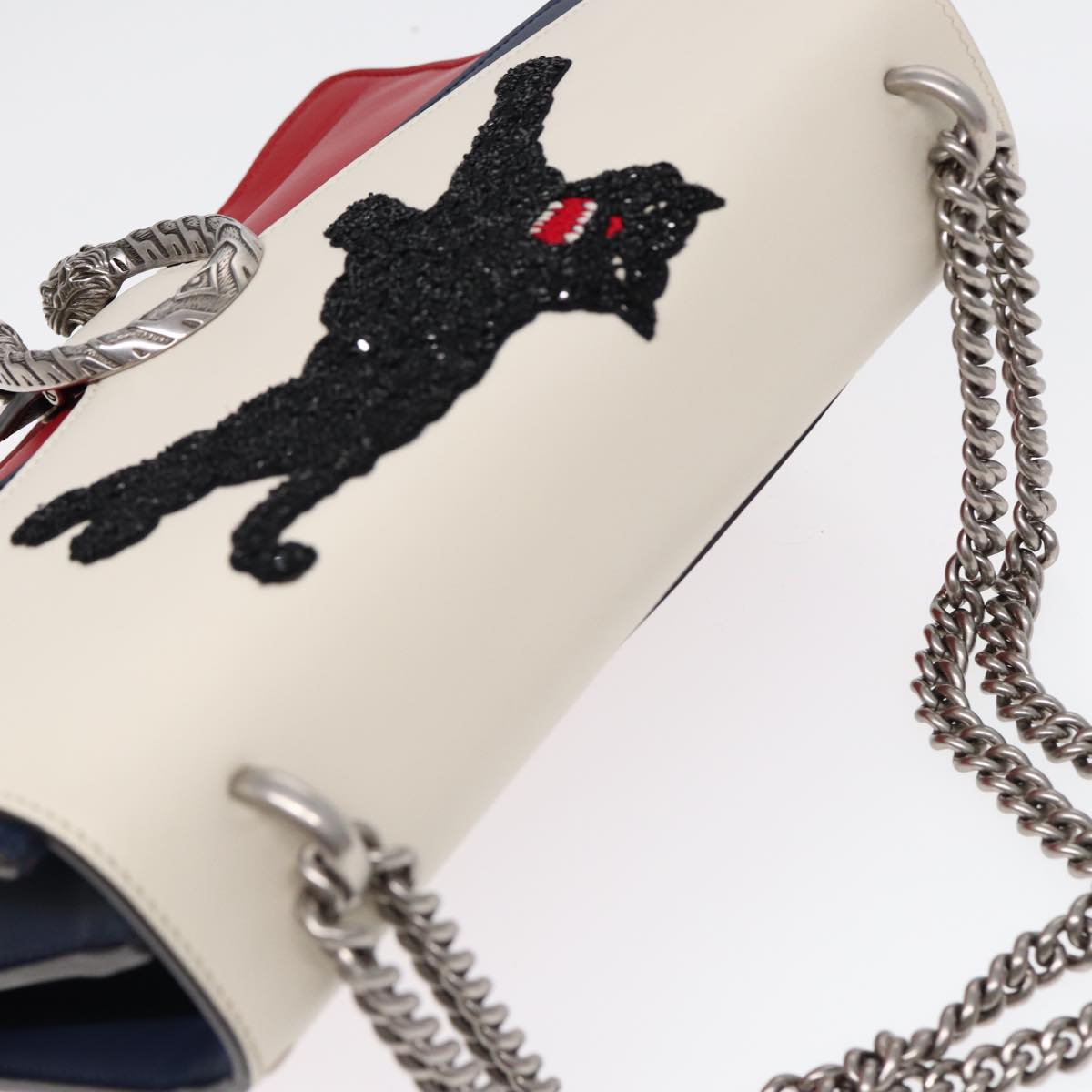 GUCCI Chain Dionysus Panther Shoulder Bag Leather Multicolor 403348 Auth bs17863V