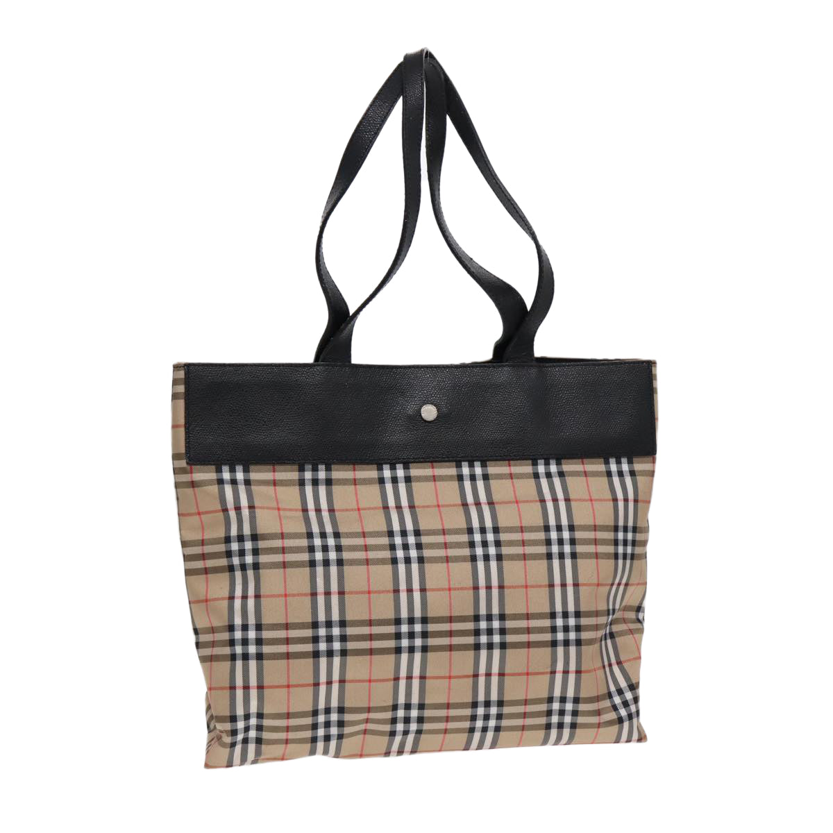 BURBERRY Nova Check Tote Bag Nylon Beige Silver Auth bs17866