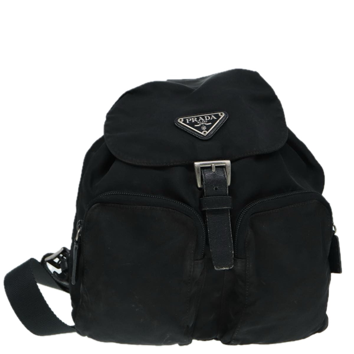 PRADA Backpack Nylon Black Silver Auth bs17868