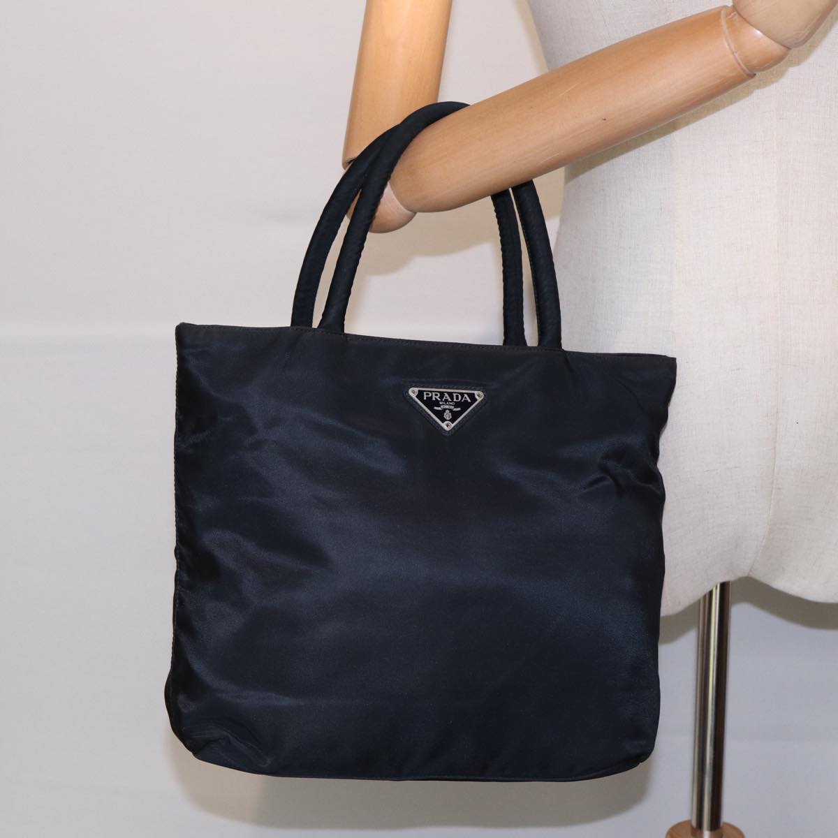 PRADA Hand Bag Nylon Navy Silver Auth bs17870