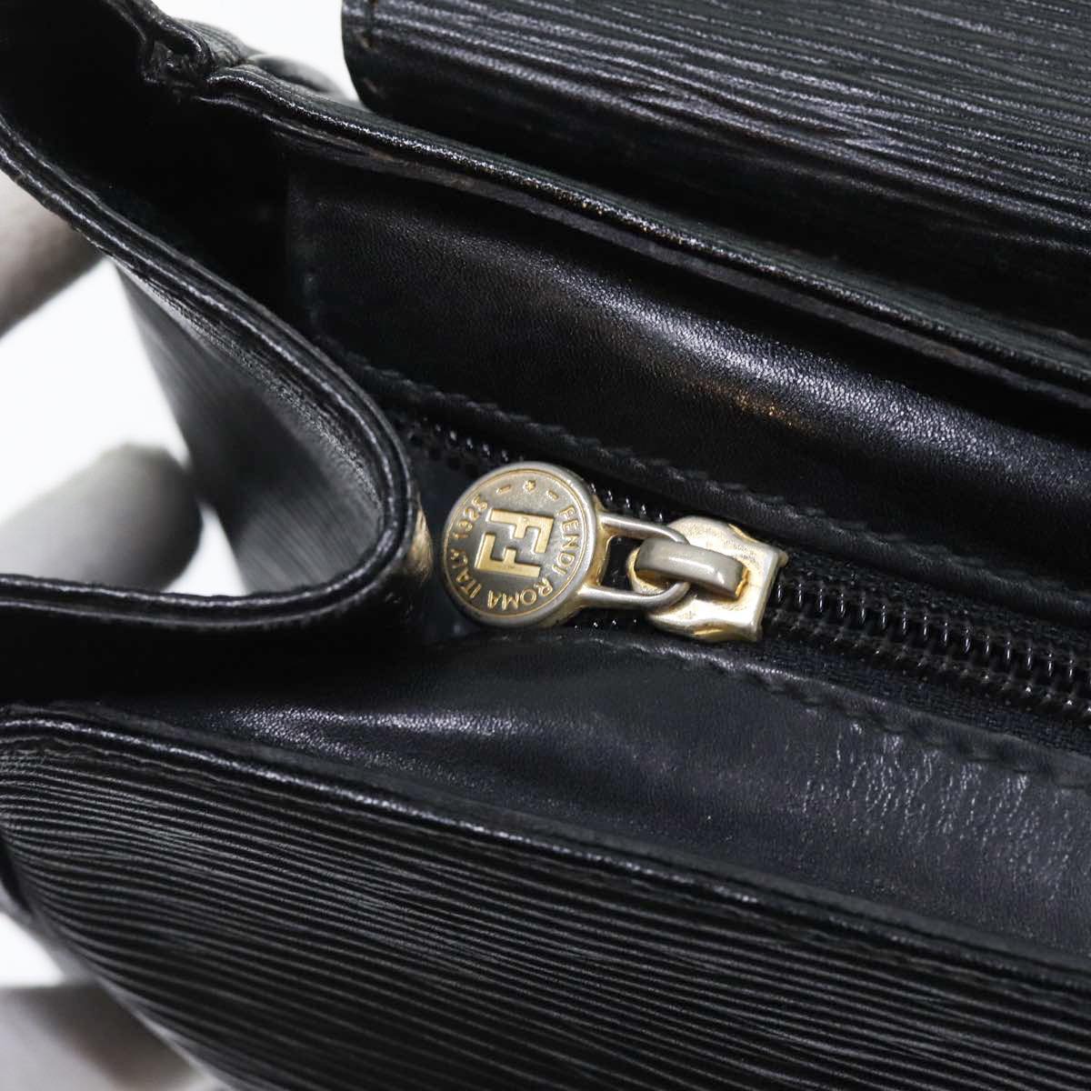 FENDI Hand Bag Leather Black Gold Auth bs17873