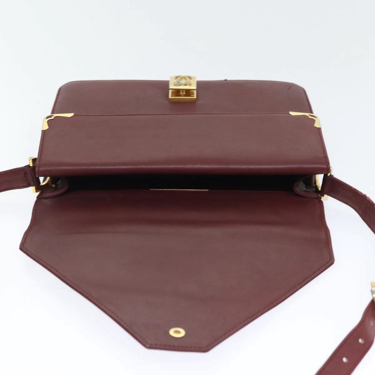 CARTIER Must Line Shoulder Bag Leather Bordeaux Gold Auth bs17888