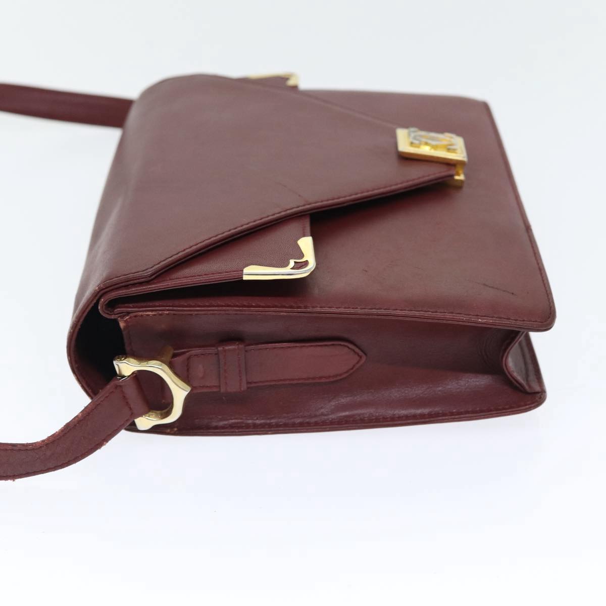 CARTIER Must Line Shoulder Bag Leather Bordeaux Gold Auth bs17888