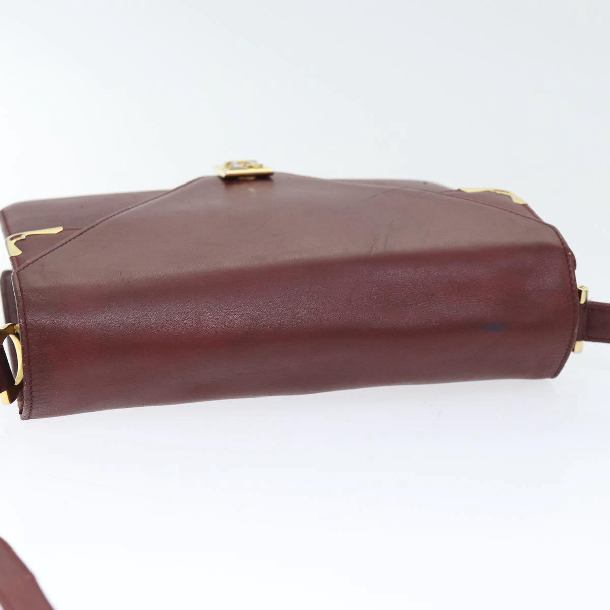 CARTIER Must Line Shoulder Bag Leather Bordeaux Gold Auth bs17888