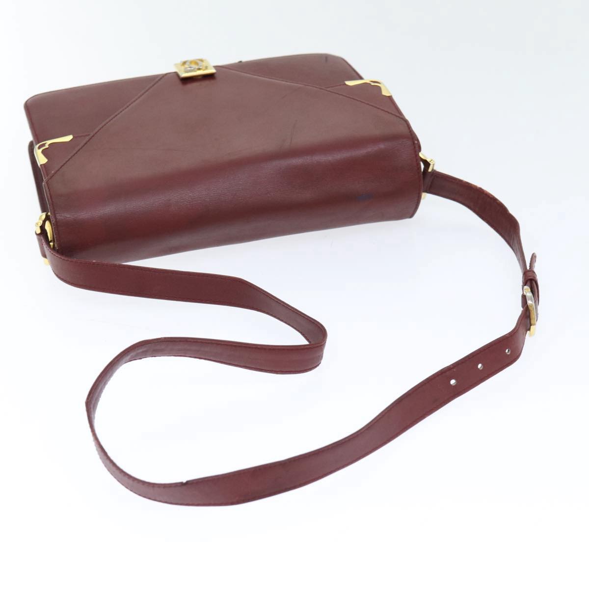 CARTIER Must Line Shoulder Bag Leather Bordeaux Gold Auth bs17888