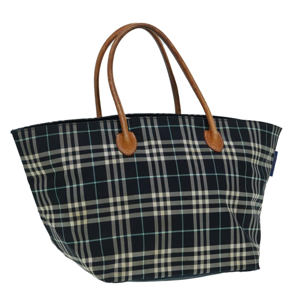 Burberrys Nova Check Blue Label Tote Bag Canvas Navy Auth bs17895