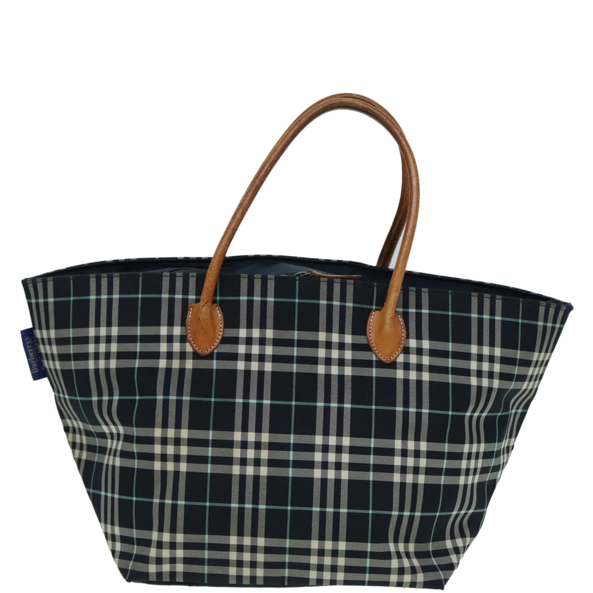 Burberrys Nova Check Blue Label Tote Bag Canvas Navy Auth bs17895