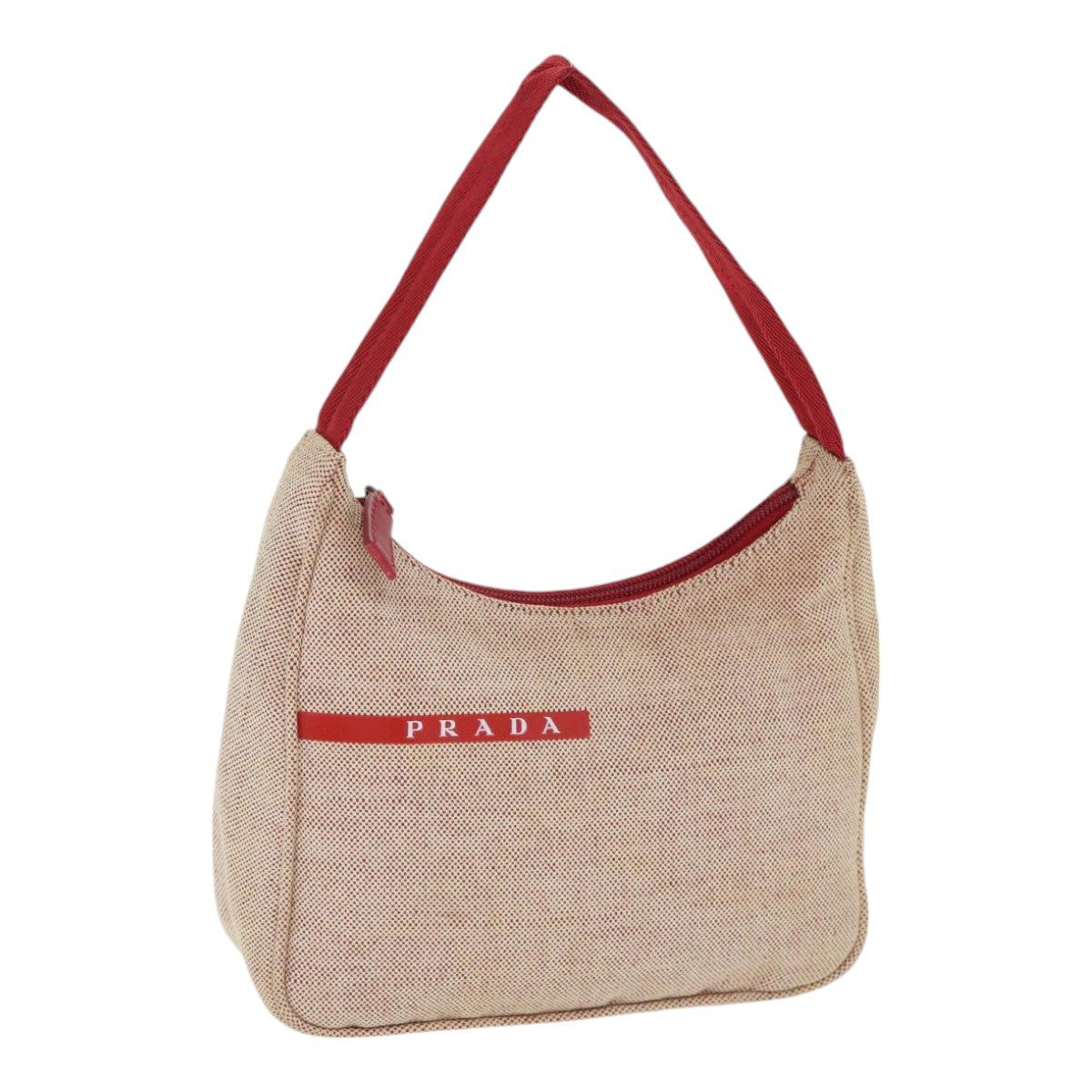 PRADA Sports Hand Bag Canvas Red Beige Auth bs17921