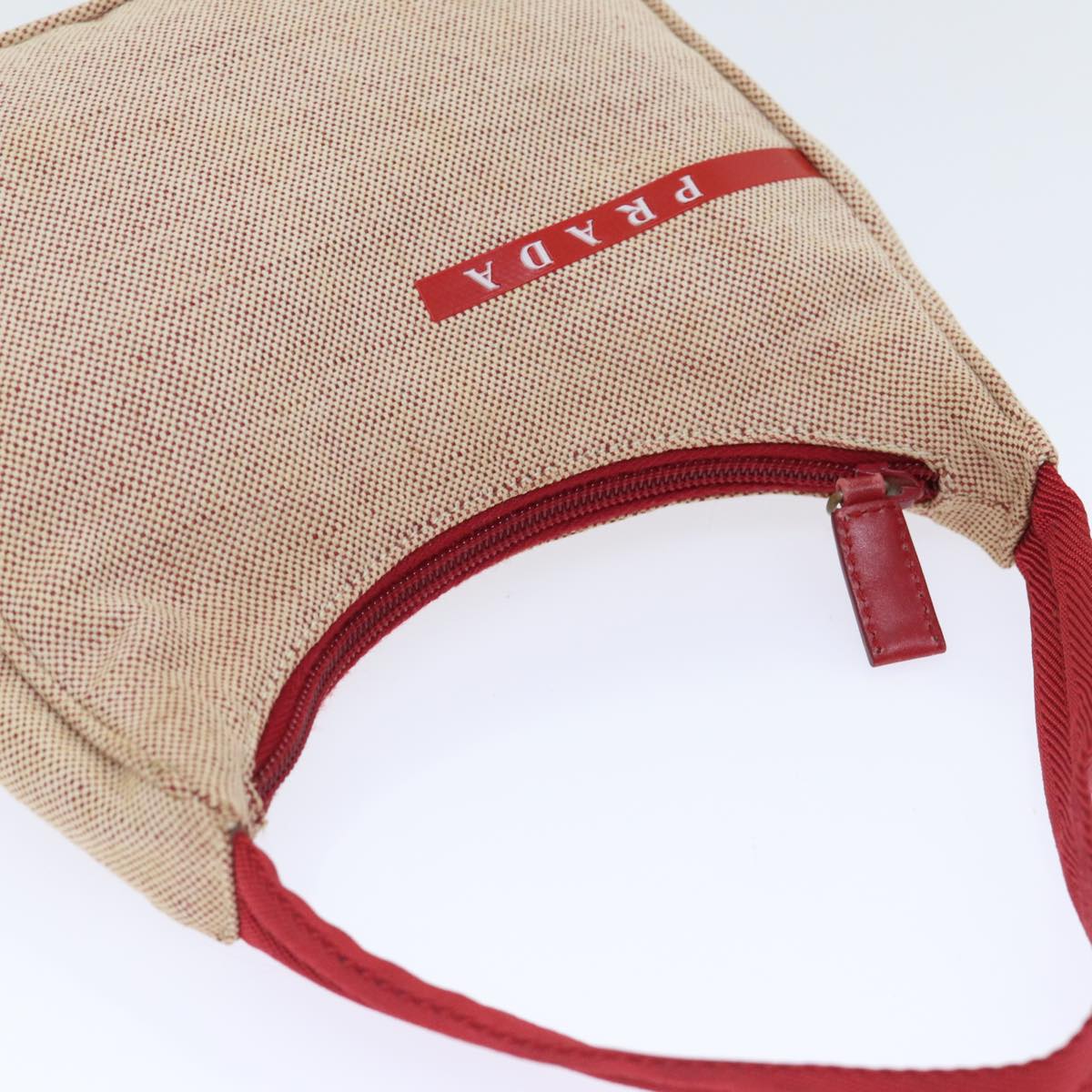 PRADA Sports Hand Bag Canvas Red Beige Auth bs17921