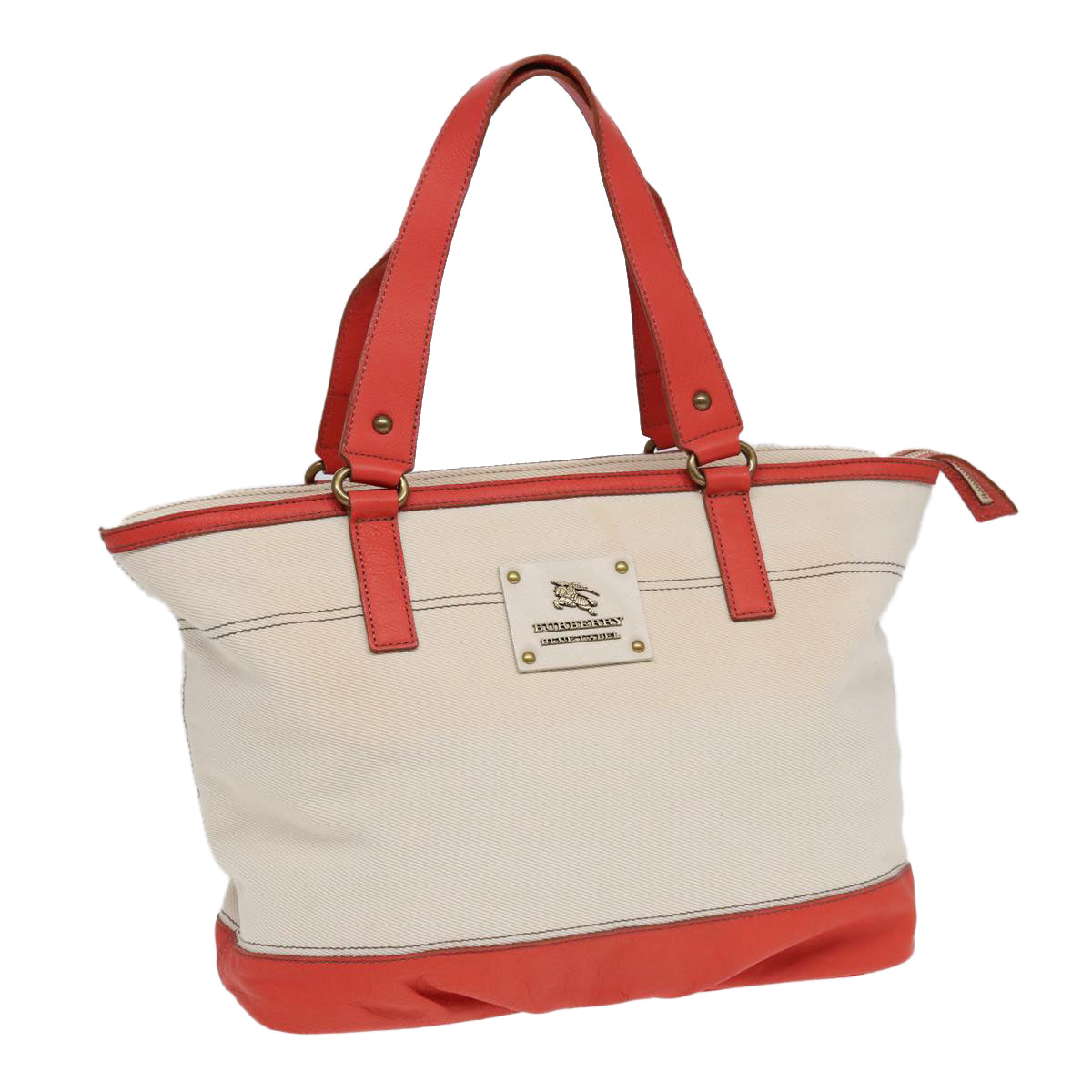 BURBERRY Blue Label Tote Bag Canvas White Orange Auth bs17936