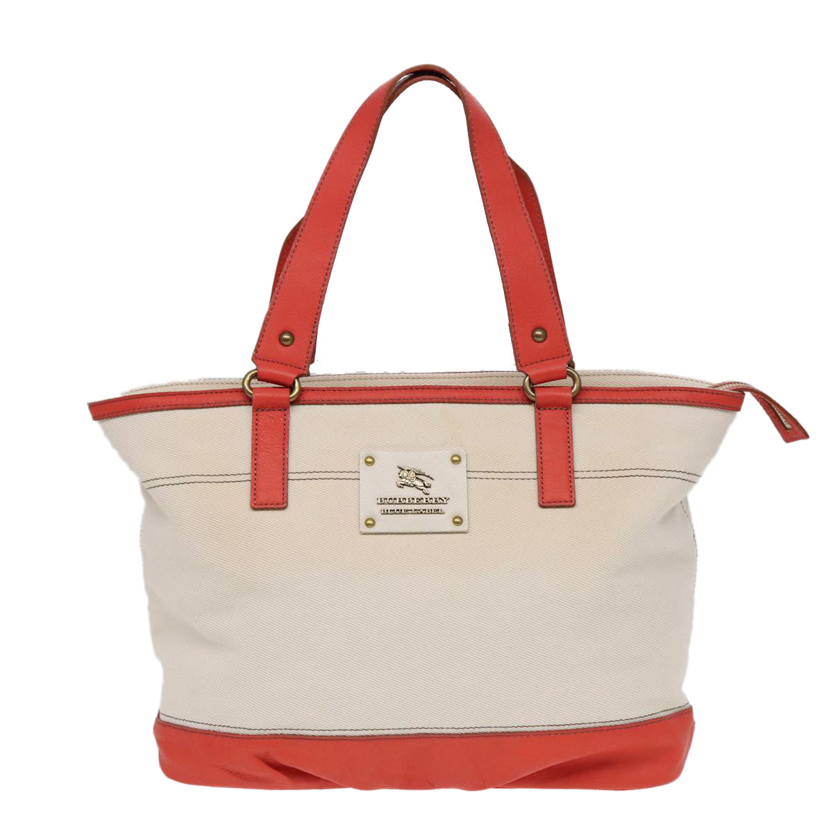 BURBERRY Blue Label Tote Bag Canvas White Orange Auth bs17936