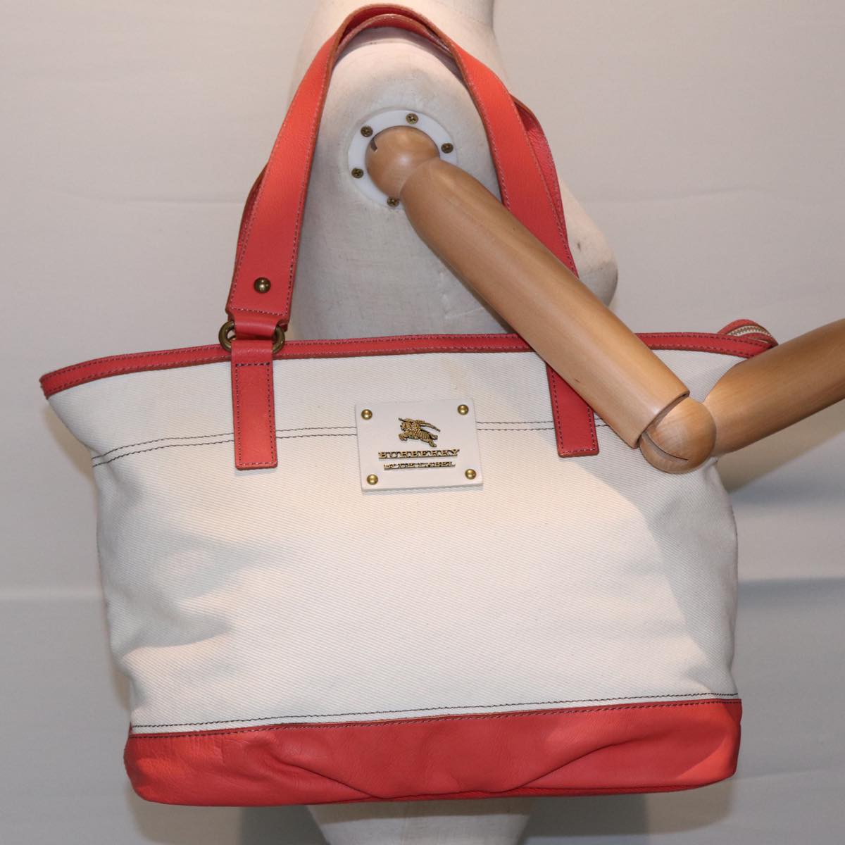 BURBERRY Blue Label Tote Bag Canvas White Orange Auth bs17936