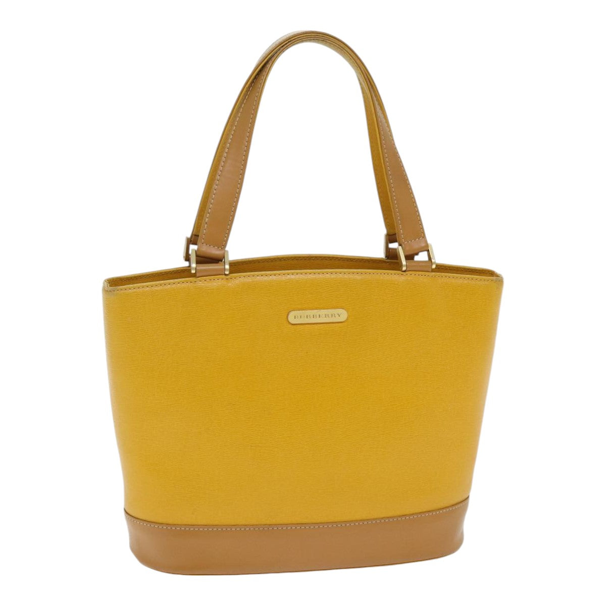 BURBERRY Hand Bag Leather Yellow Gold Auth bs17941