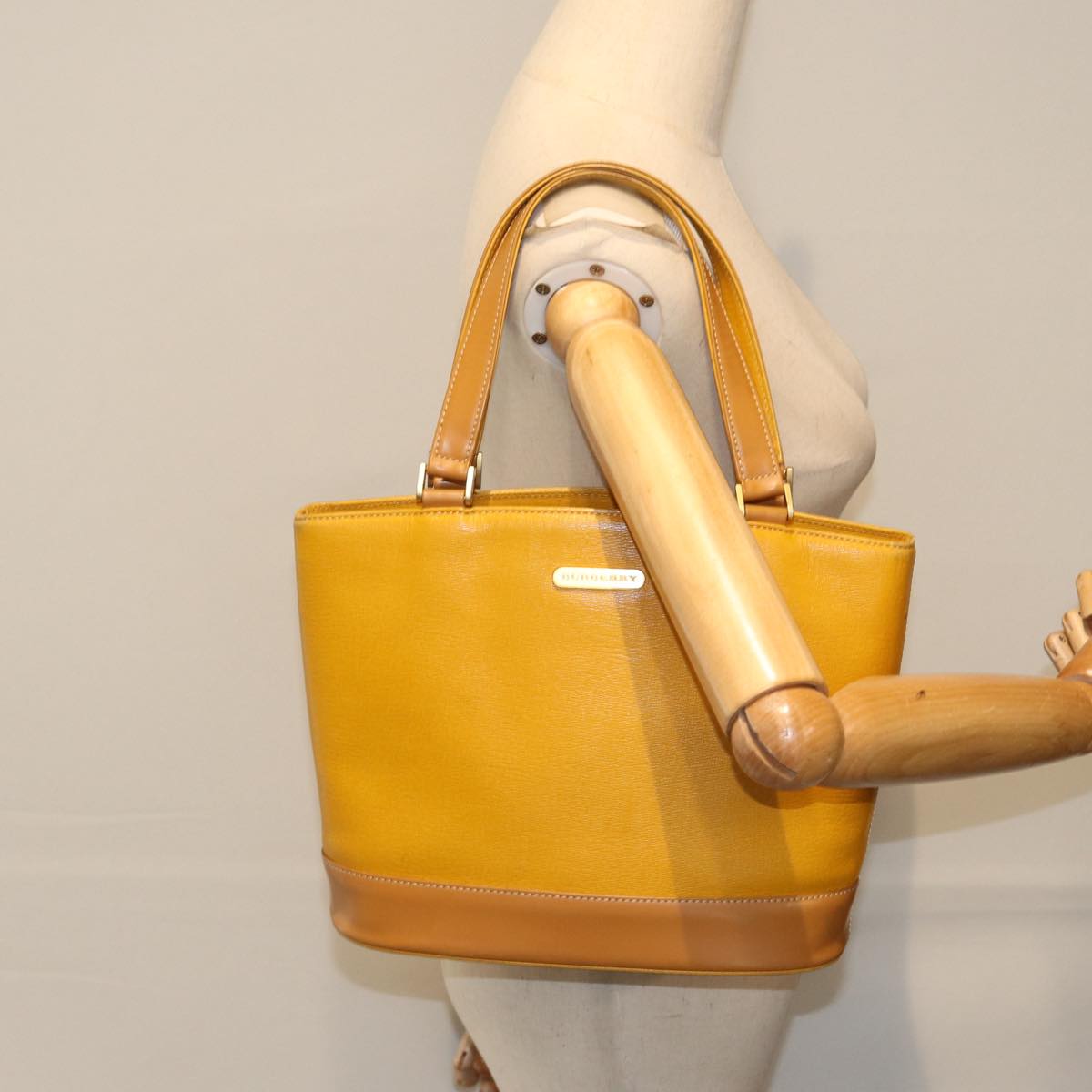 BURBERRY Hand Bag Leather Yellow Gold Auth bs17941