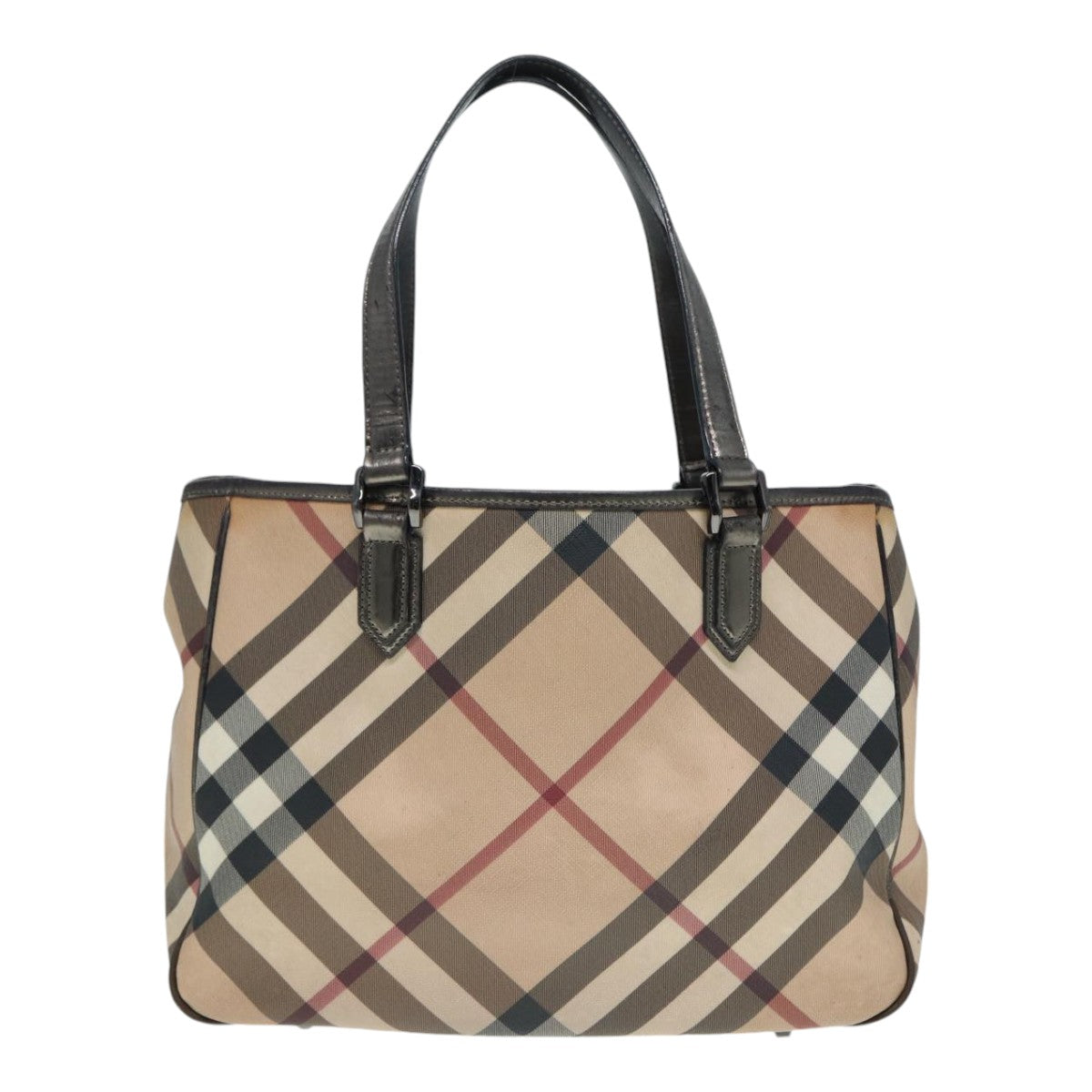 BURBERRY Nova Check Tote Bag PVC Beige Silver Auth bs17942