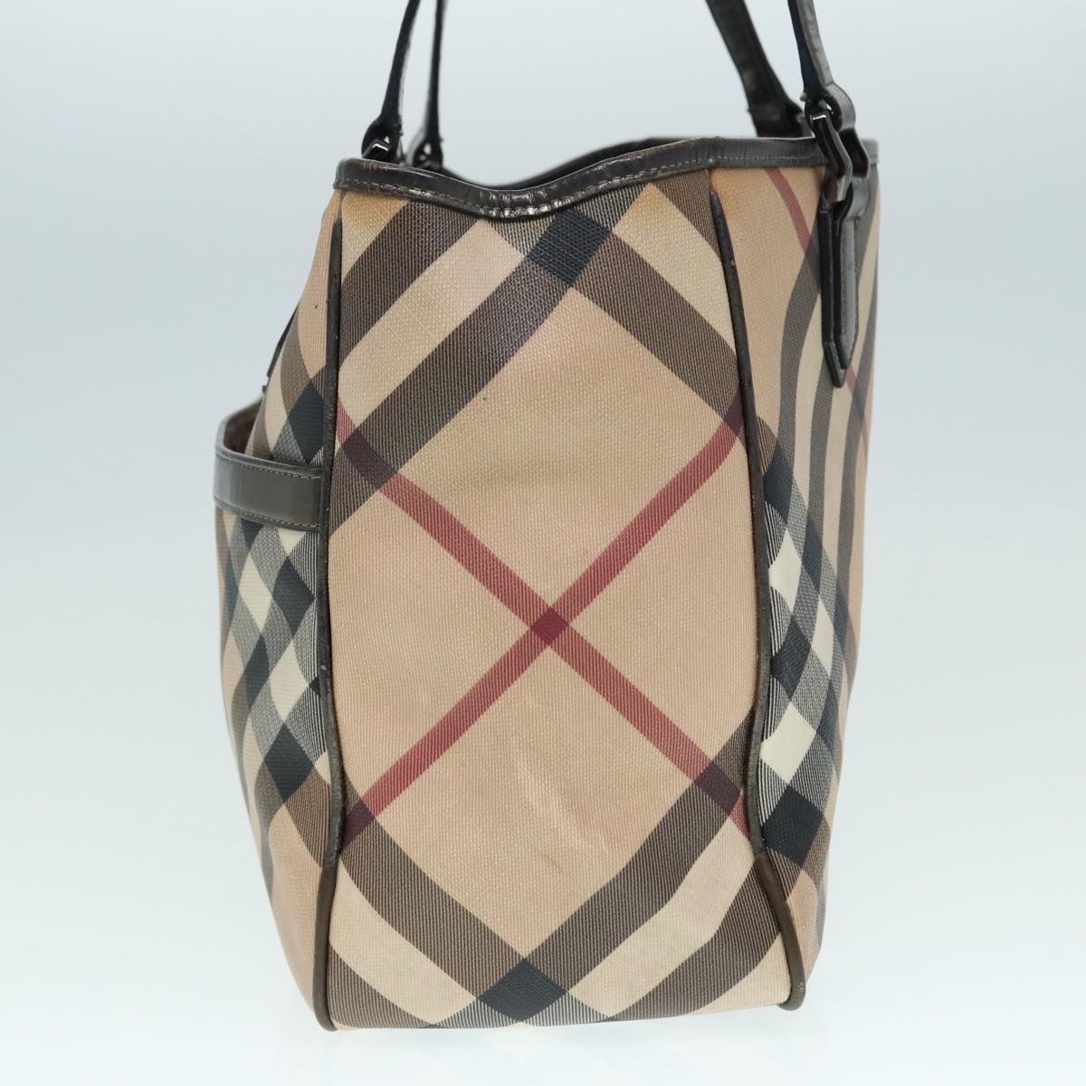 BURBERRY Nova Check Tote Bag PVC Beige Silver Auth bs17942