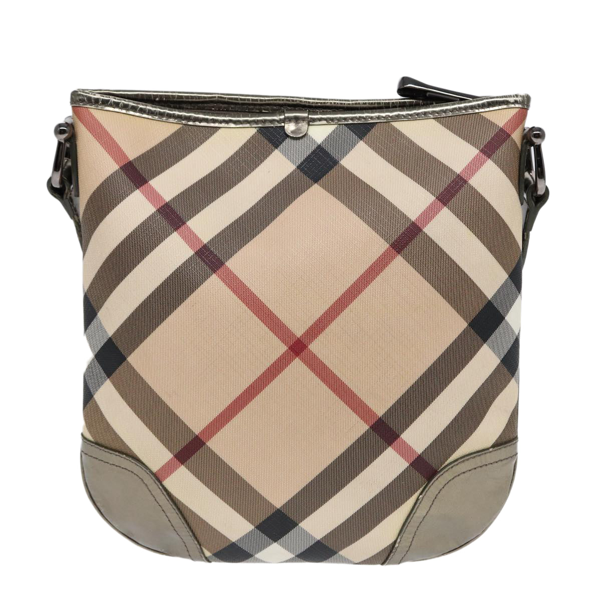 BURBERRY Nova Check Shoulder Bag PVC Beige Silver Auth bs17944