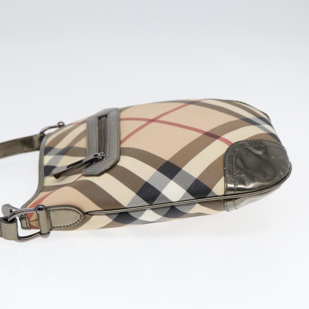 BURBERRY Nova Check Shoulder Bag PVC Beige Silver Auth bs17944