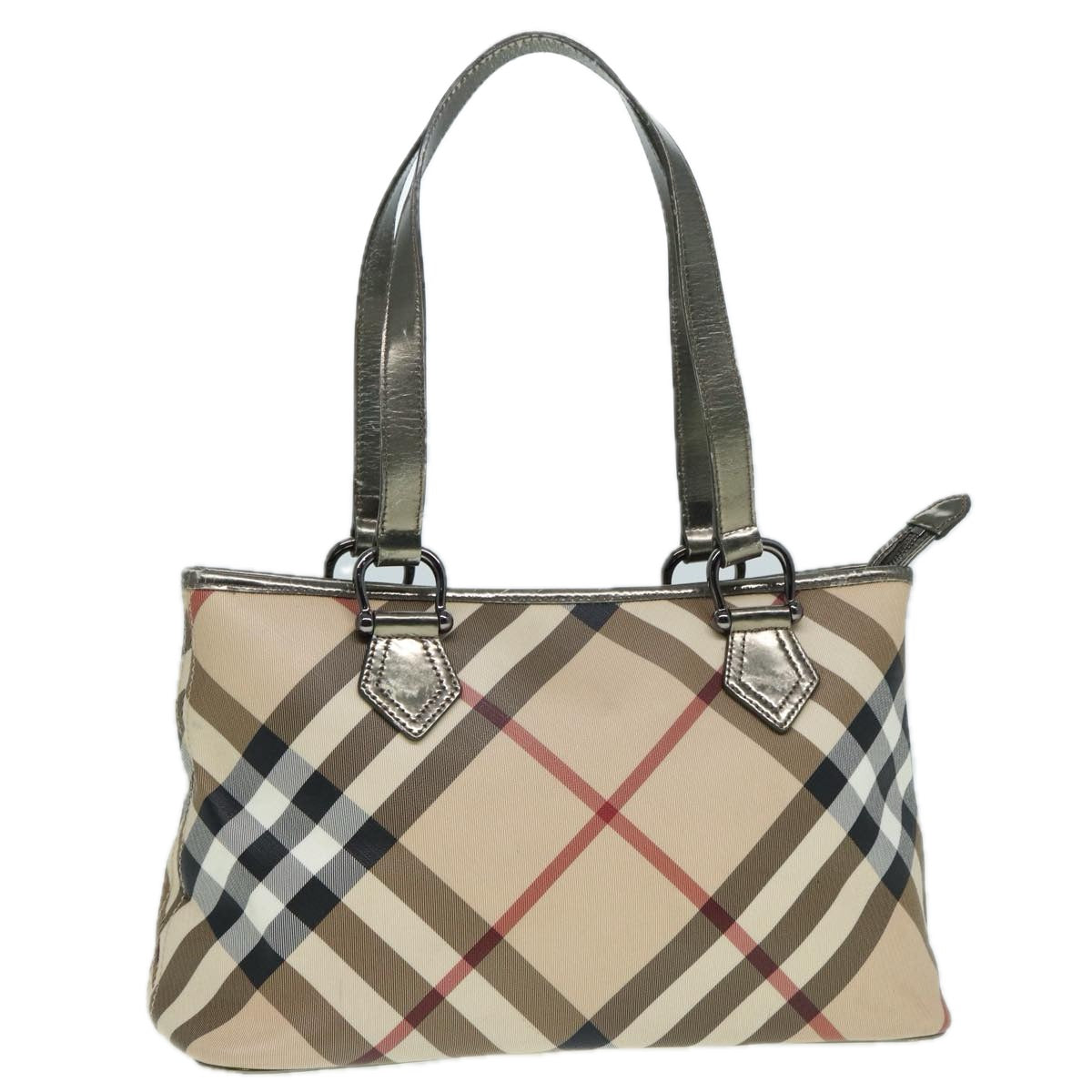 BURBERRY Nova Check Tote Bag PVC Beige Silver Auth bs17945