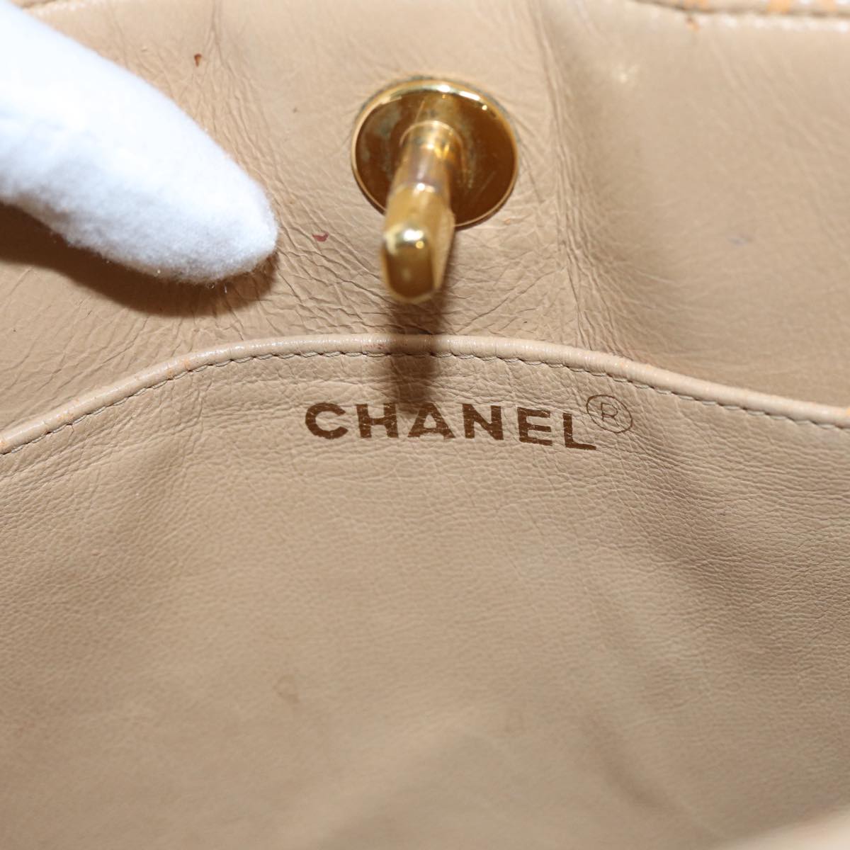 CHANEL Shoulder Bag Calf Skin Beige Gold CC Auth bs17980
