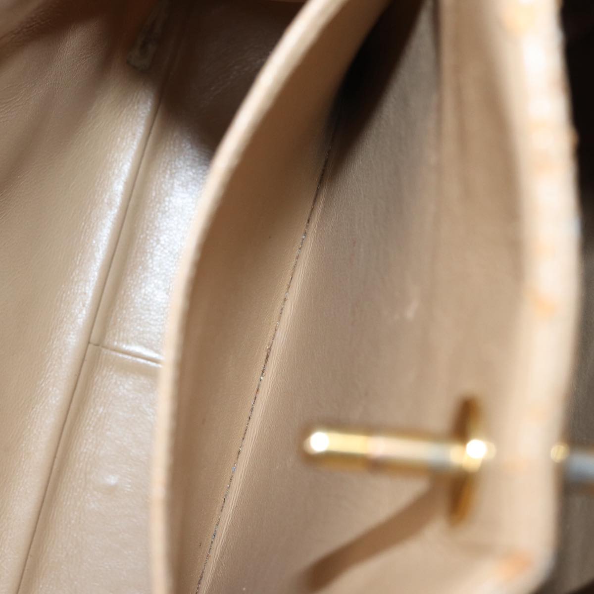 CHANEL Shoulder Bag Calf Skin Beige Gold CC Auth bs17980