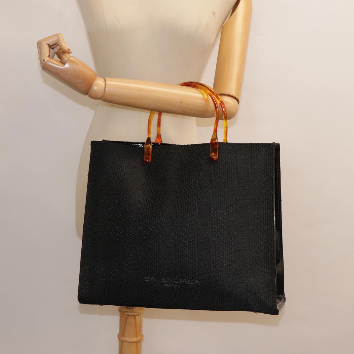 BALENCIAGA Hand Bag Canvas Black Auth bs18023