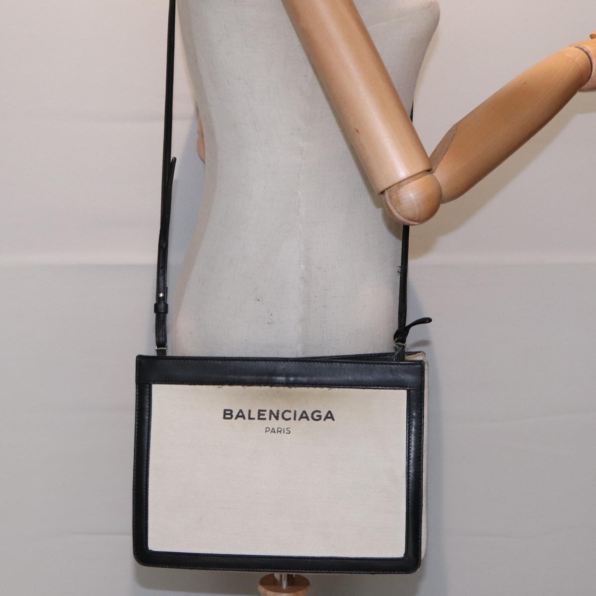 BALENCIAGA Shoulder Bag Canvas Silver White 339937 Auth bs18024