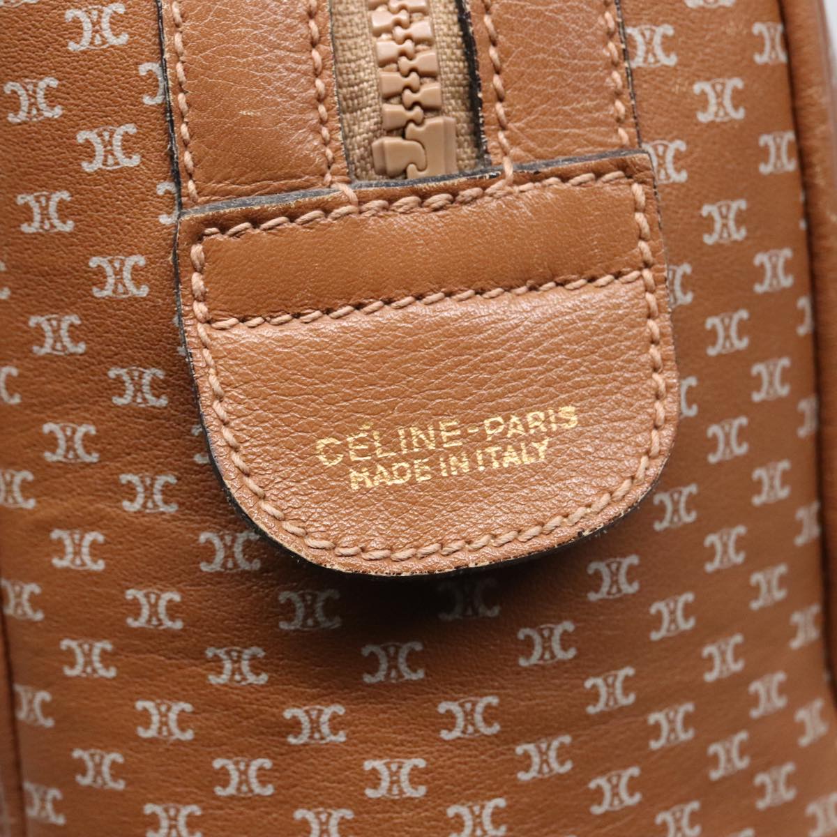 CELINE Macadam Canvas Hand Bag Brown Gold Auth bs18039