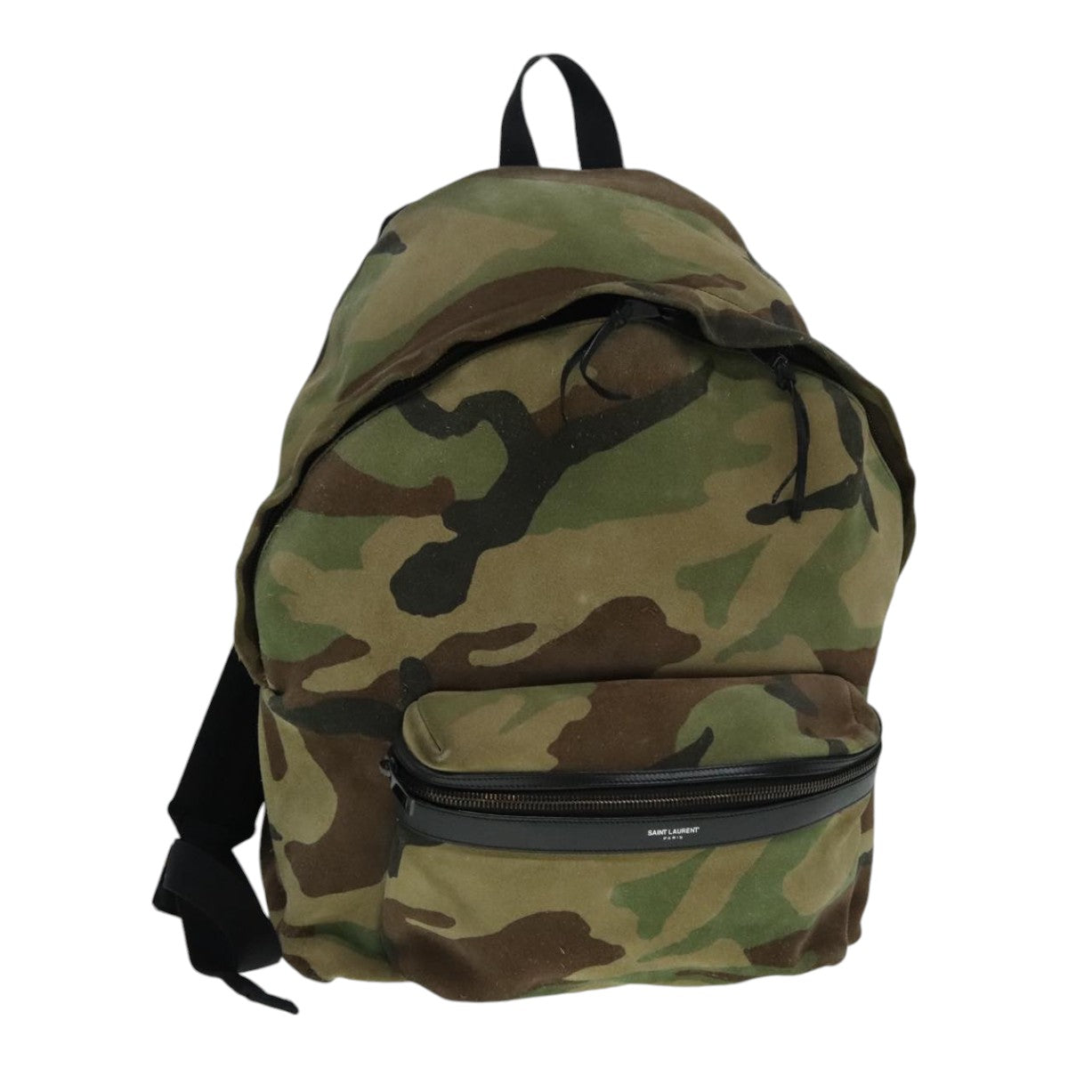 SAINT LAURENT Camouflage Backpack Suede Canvas Green Black Auth bs18044