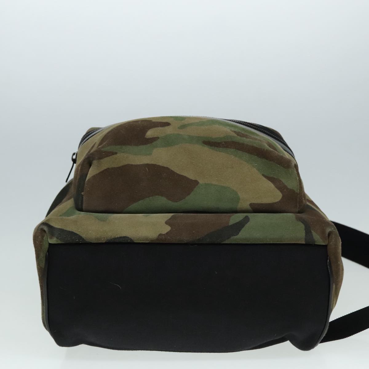 SAINT LAURENT Camouflage Backpack Suede Canvas Green Black Auth bs18044