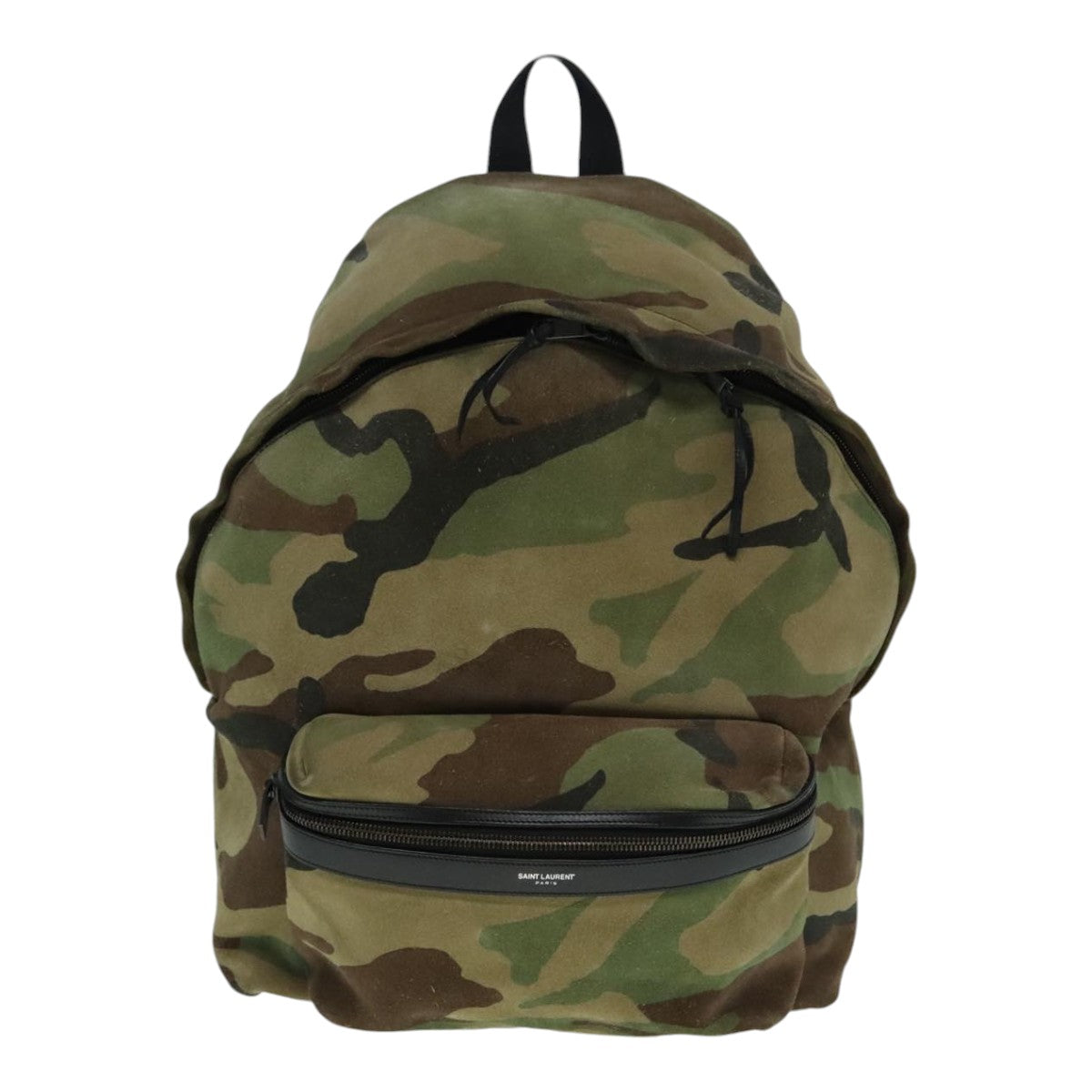 SAINT LAURENT Camouflage Backpack Suede Canvas Green Black Auth bs18044