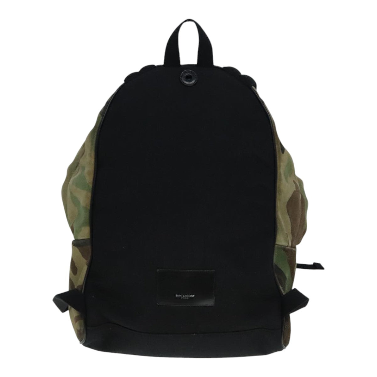 SAINT LAURENT Camouflage Backpack Suede Canvas Green Black Auth bs18044