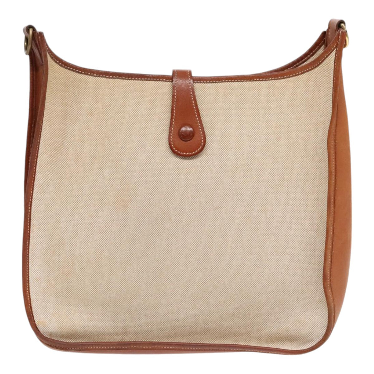 HERMES Evelyn 1 GM Shoulder Bag Canvas Leather Beige Auth bs18059