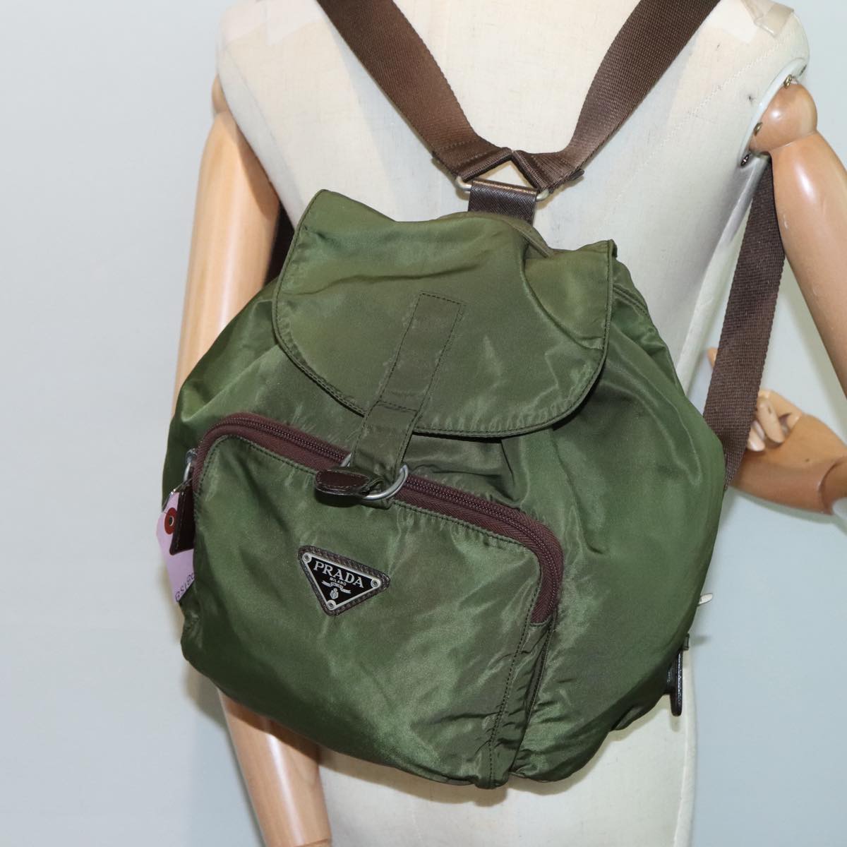 PRADA Backpack Nylon Green Auth bs18089