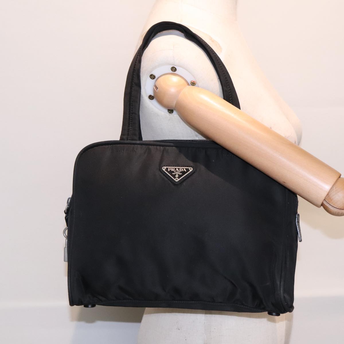 PRADA Hand Bag Nylon Black Auth bs18105